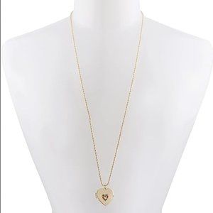 Betsey Johnson Gold and Crystal Heart Locket Long Necklace Romantic NEW